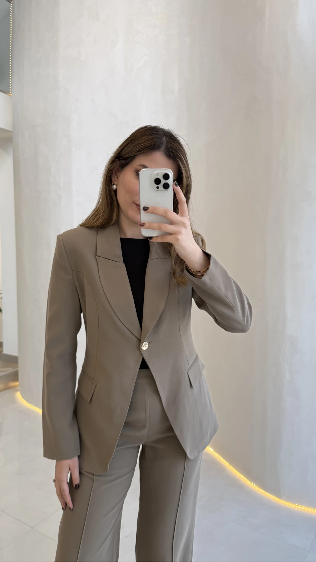 Lissome Gold Düğmeli Vatkalı Ceket-Pantolon Takım - Haki - Kod: 9031