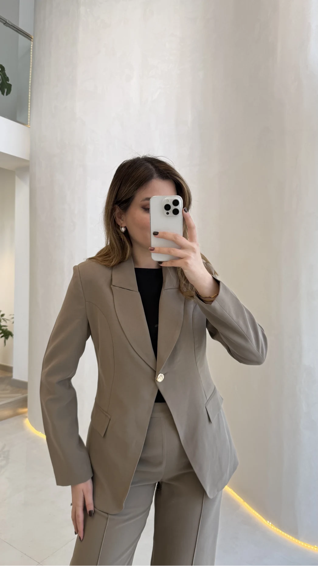 Lissome Gold Düğmeli Vatkalı Ceket-Pantolon Takım - Haki - Kod: 9031