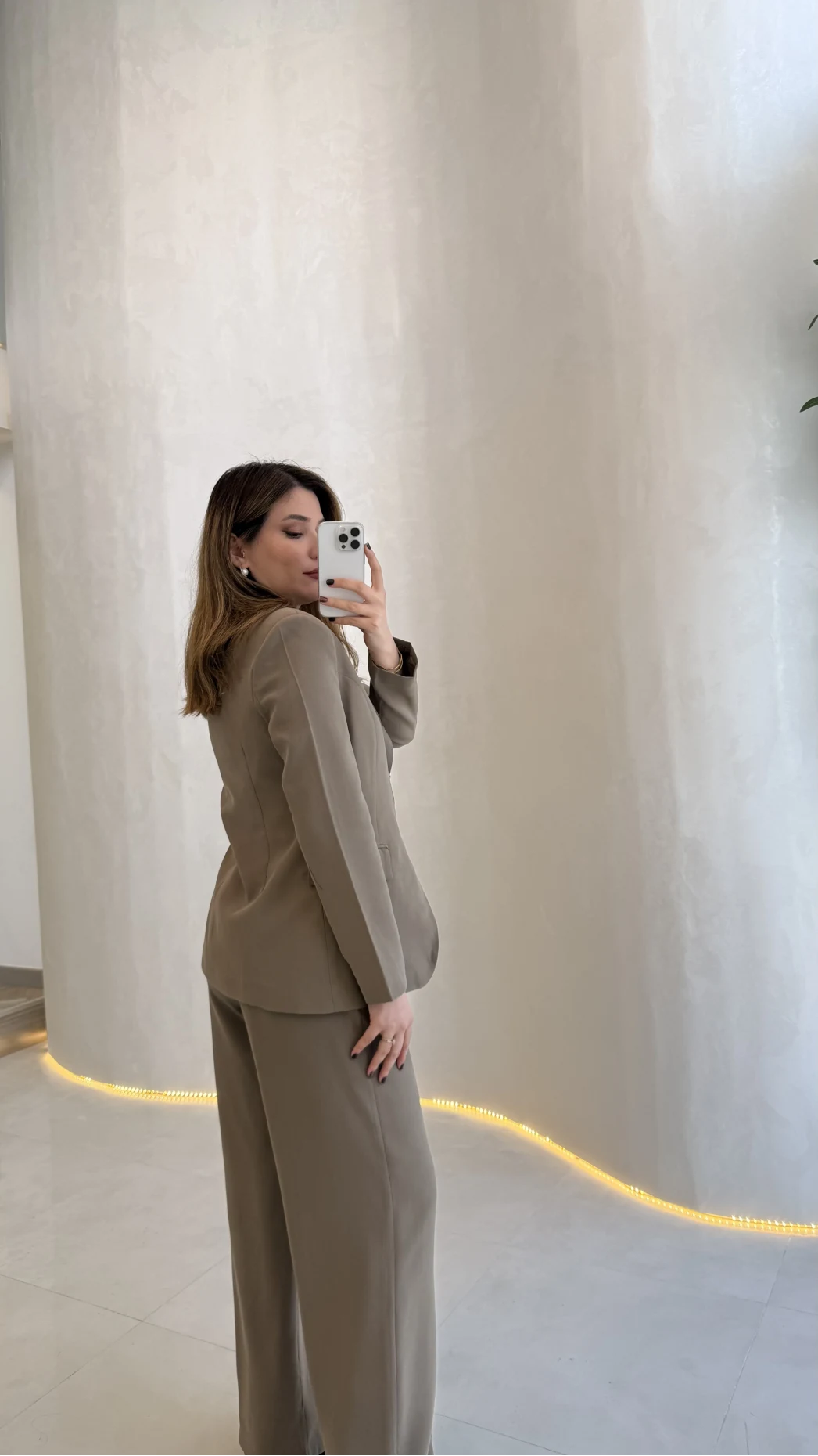 Lissome Gold Düğmeli Vatkalı Ceket-Pantolon Takım - Haki - Kod: 9031