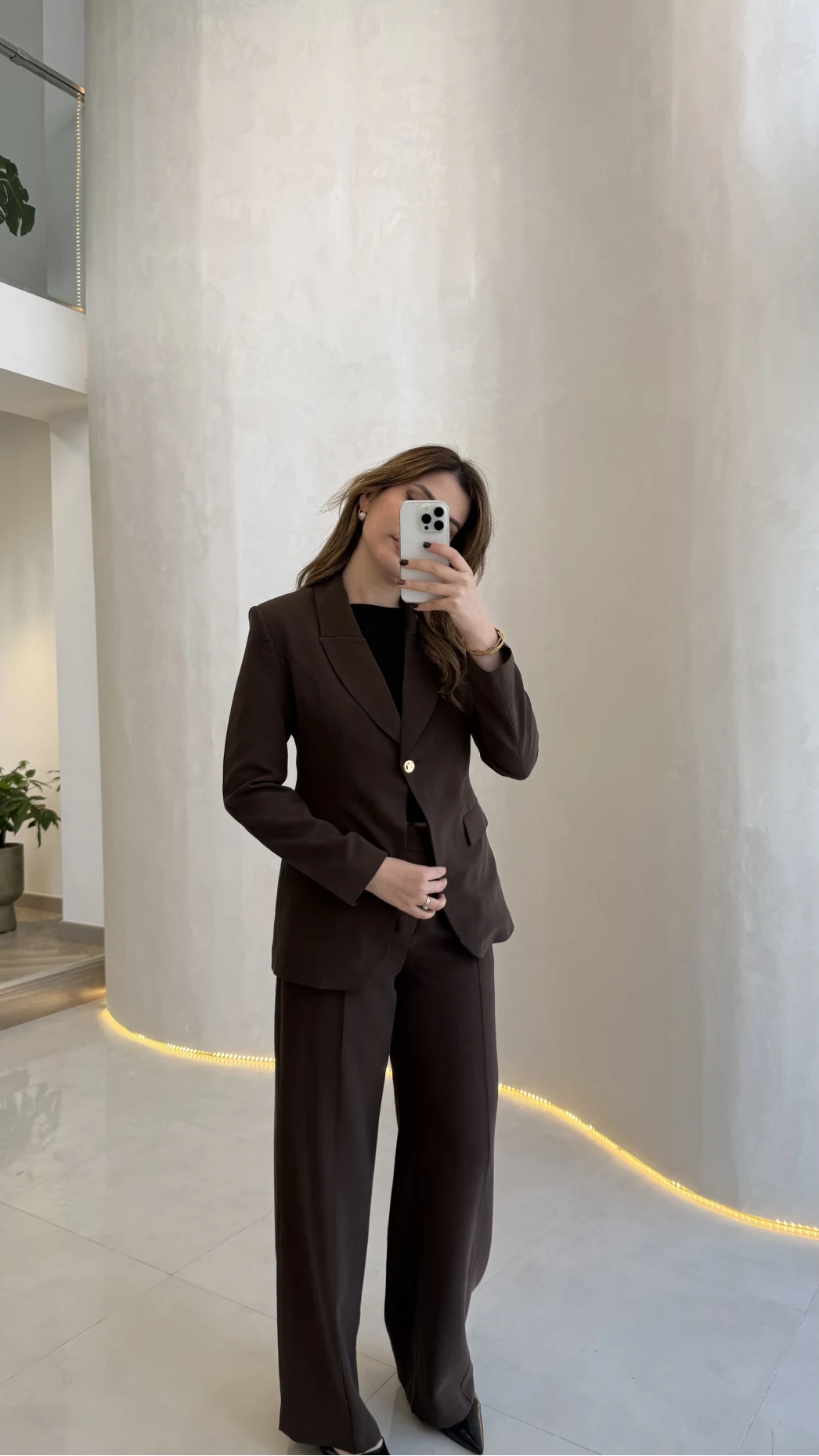 Lissome Gold Düğmeli Vatkalı Ceket-Pantolon Takım - Kahve - Kod: 9031