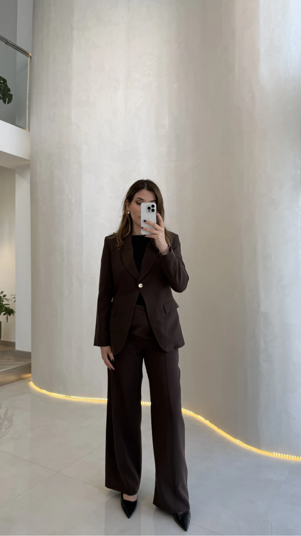 Lissome Gold Düğmeli Vatkalı Ceket-Pantolon Takım - Kahve - Kod: 9031