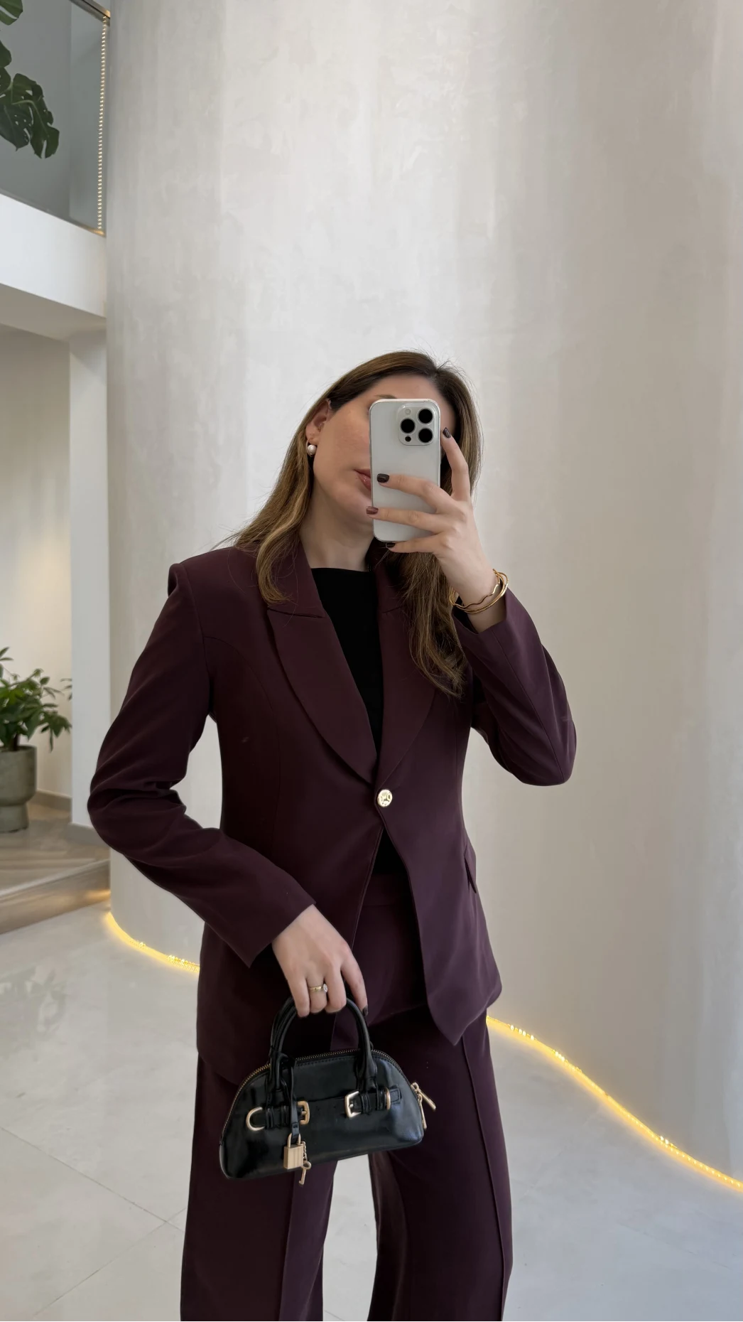 Lissome Gold Düğmeli Vatkalı Ceket-Pantolon Takım - Mürdüm - Kod: 9031