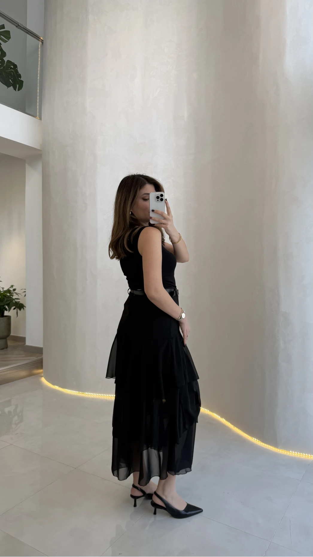 Gossamer Kemerli Yırtmaçlı Şifon Etek - Siyah - Kod: 1557