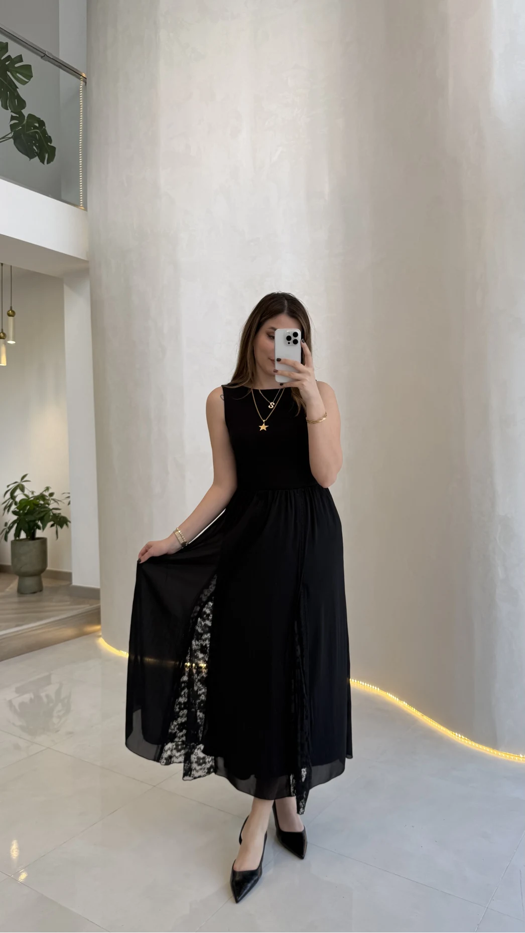 Finesse Astralı Dantel Detay Şifon Etek - Siyah - Kod: 3371