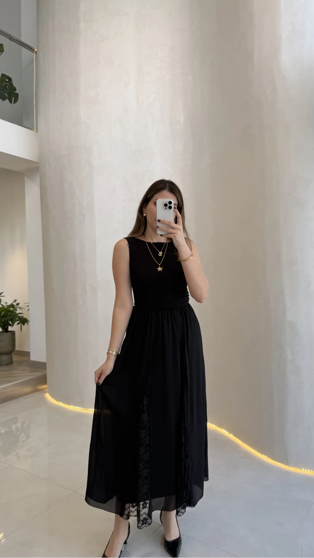 Finesse Astralı Dantel Detay Şifon Etek - Siyah - Kod: 3371