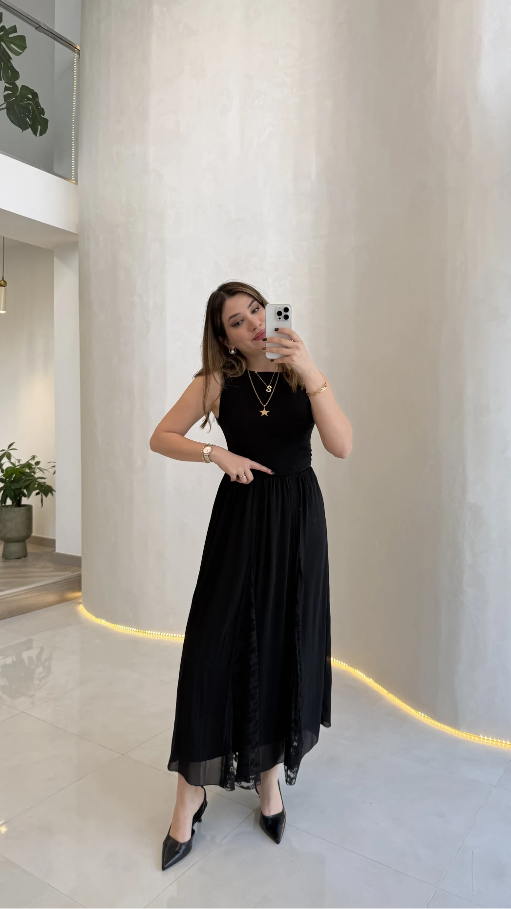 Finesse Astralı Dantel Detay Şifon Etek - Siyah - Kod: 3371