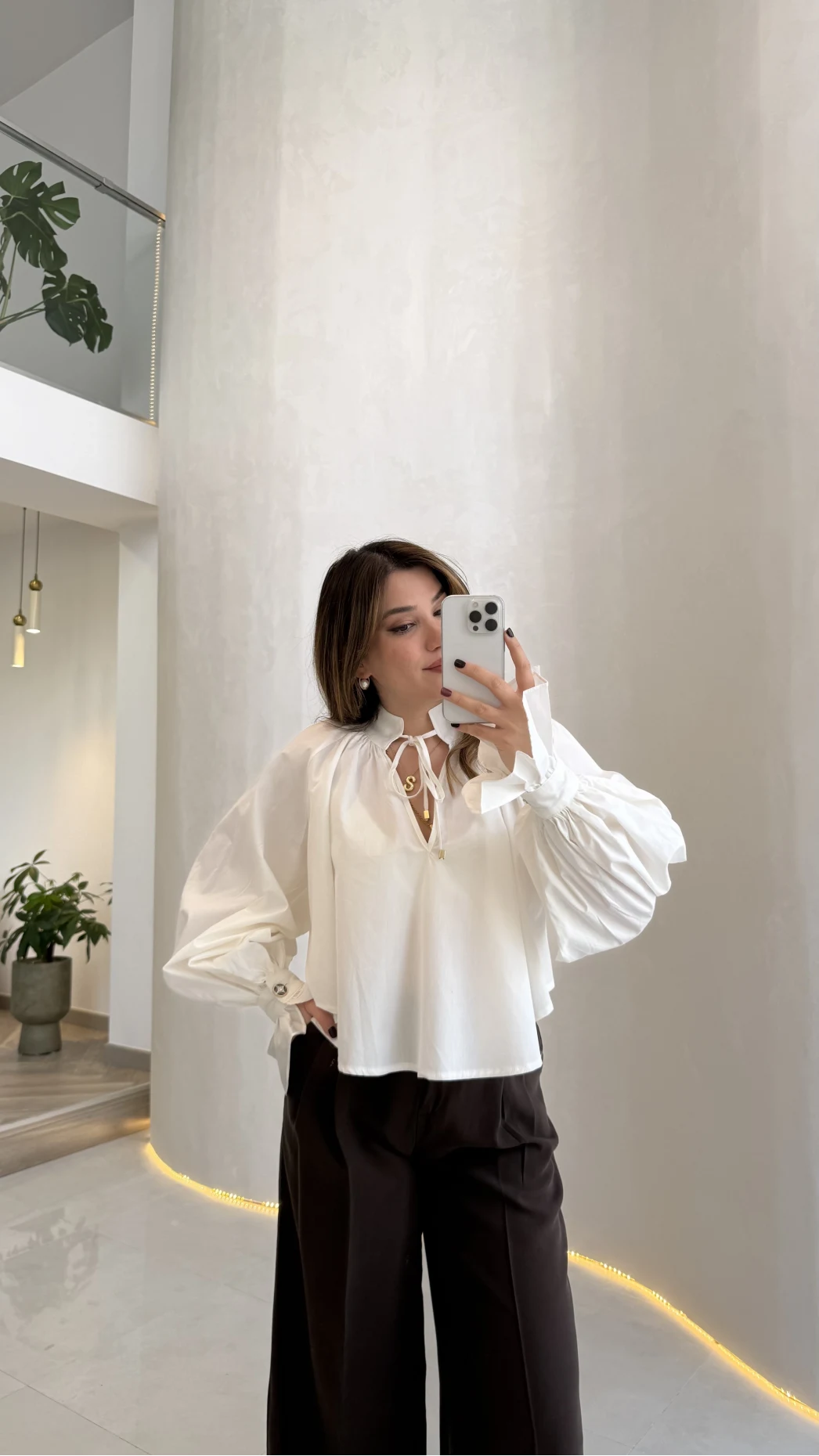 Soleil Bilek Detay Balon Kol Bluz - Beyaz - Kod: 112254