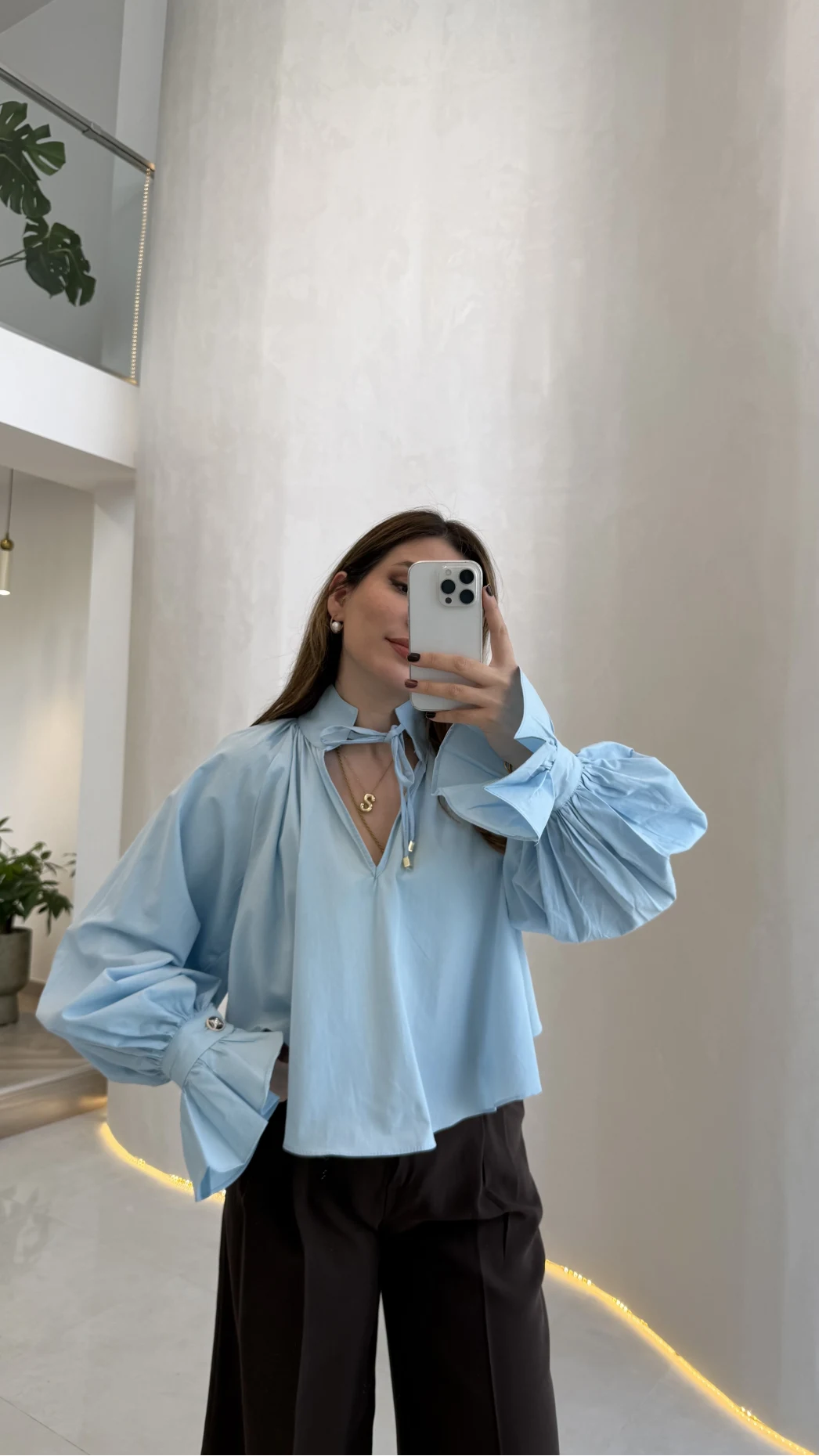 Soleil Bilek Detay Balon Kol Bluz - Mavi - Kod: 112254