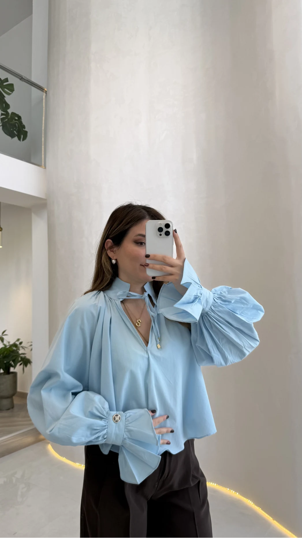 Soleil Bilek Detay Balon Kol Bluz - Mavi - Kod: 112254