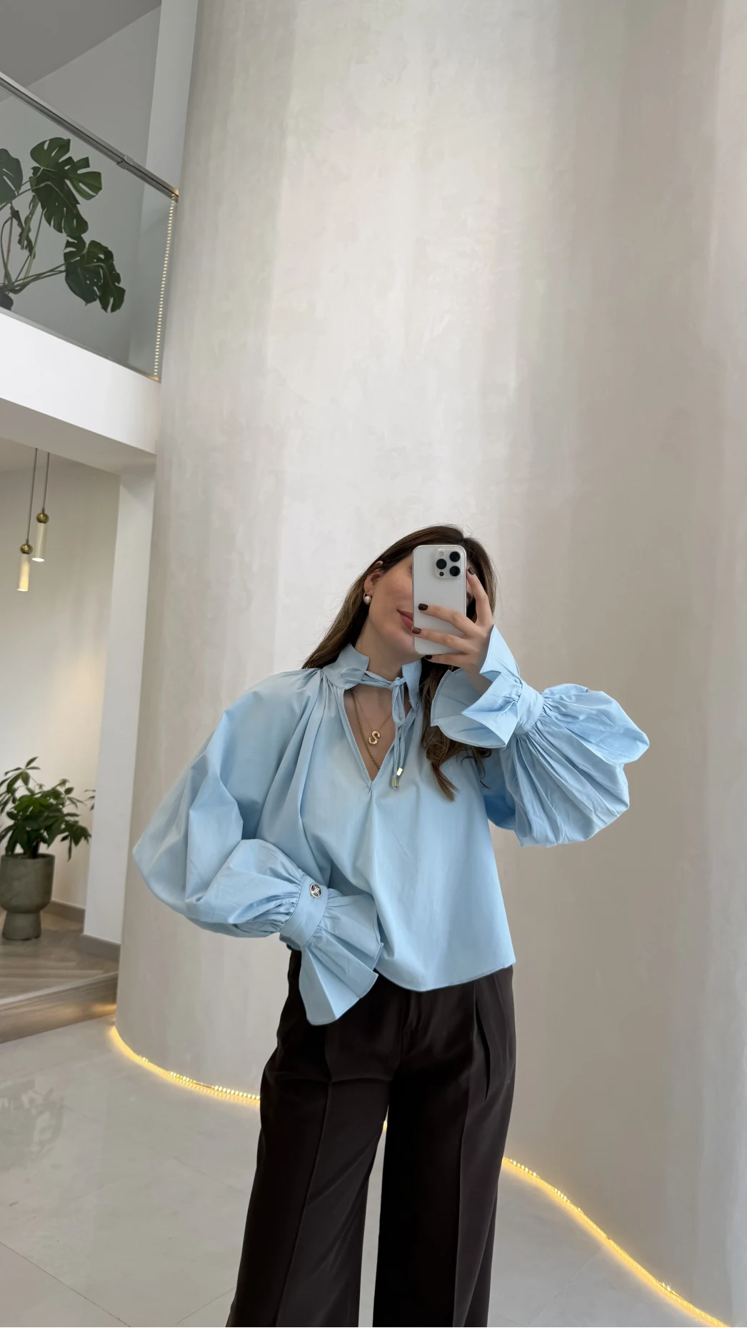 Soleil Bilek Detay Balon Kol Bluz - Mavi - Kod: 112254