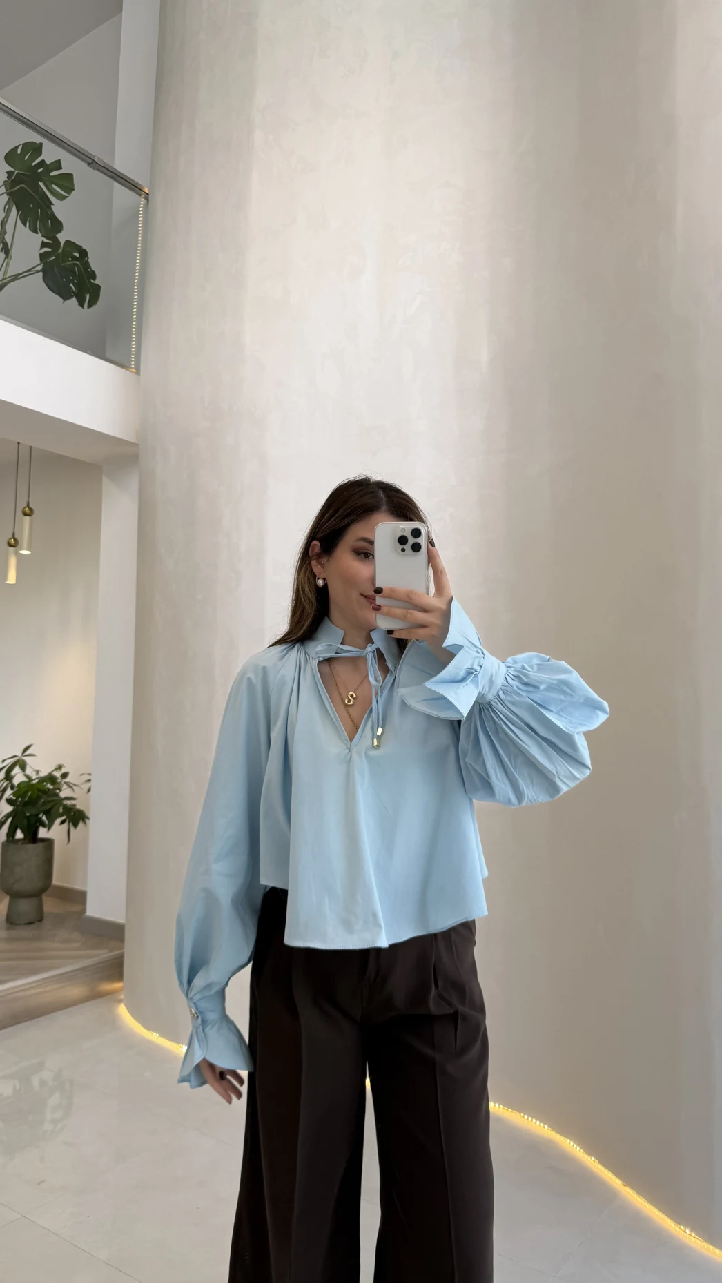 Soleil Bilek Detay Balon Kol Bluz - Mavi - Kod: 112254