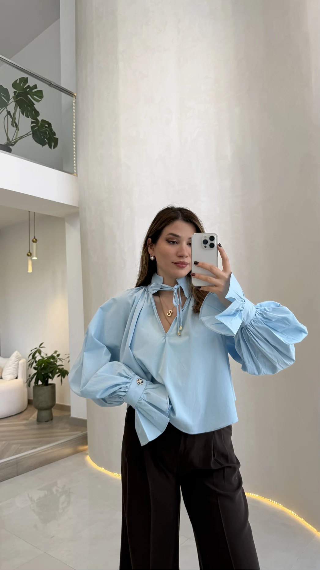 Soleil Bilek Detay Balon Kol Bluz - Mavi - Kod: 112254