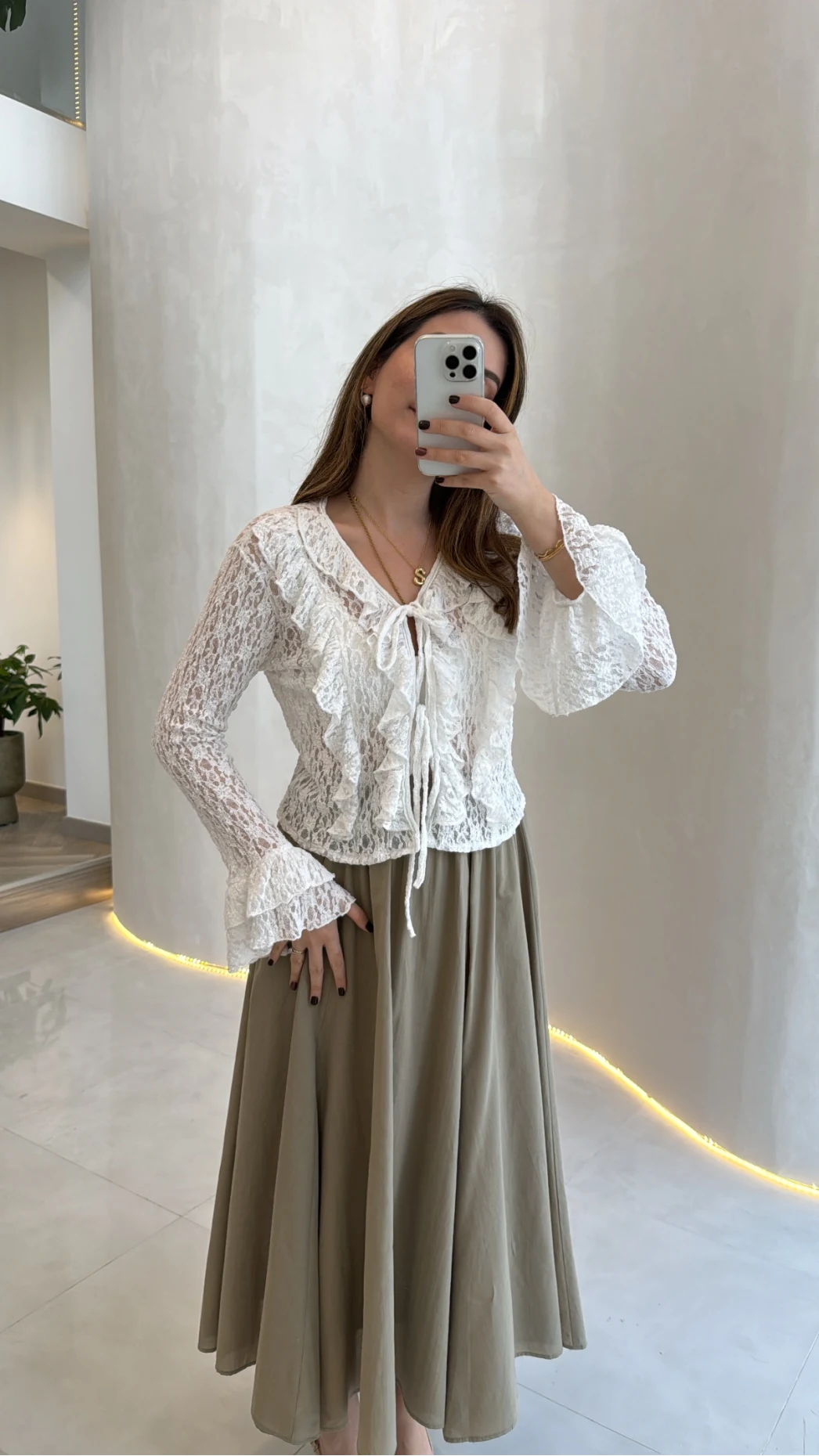 Harmony Fırfırlı Bağlamalı Dantel Bluz - Ekru - Kod: 1068