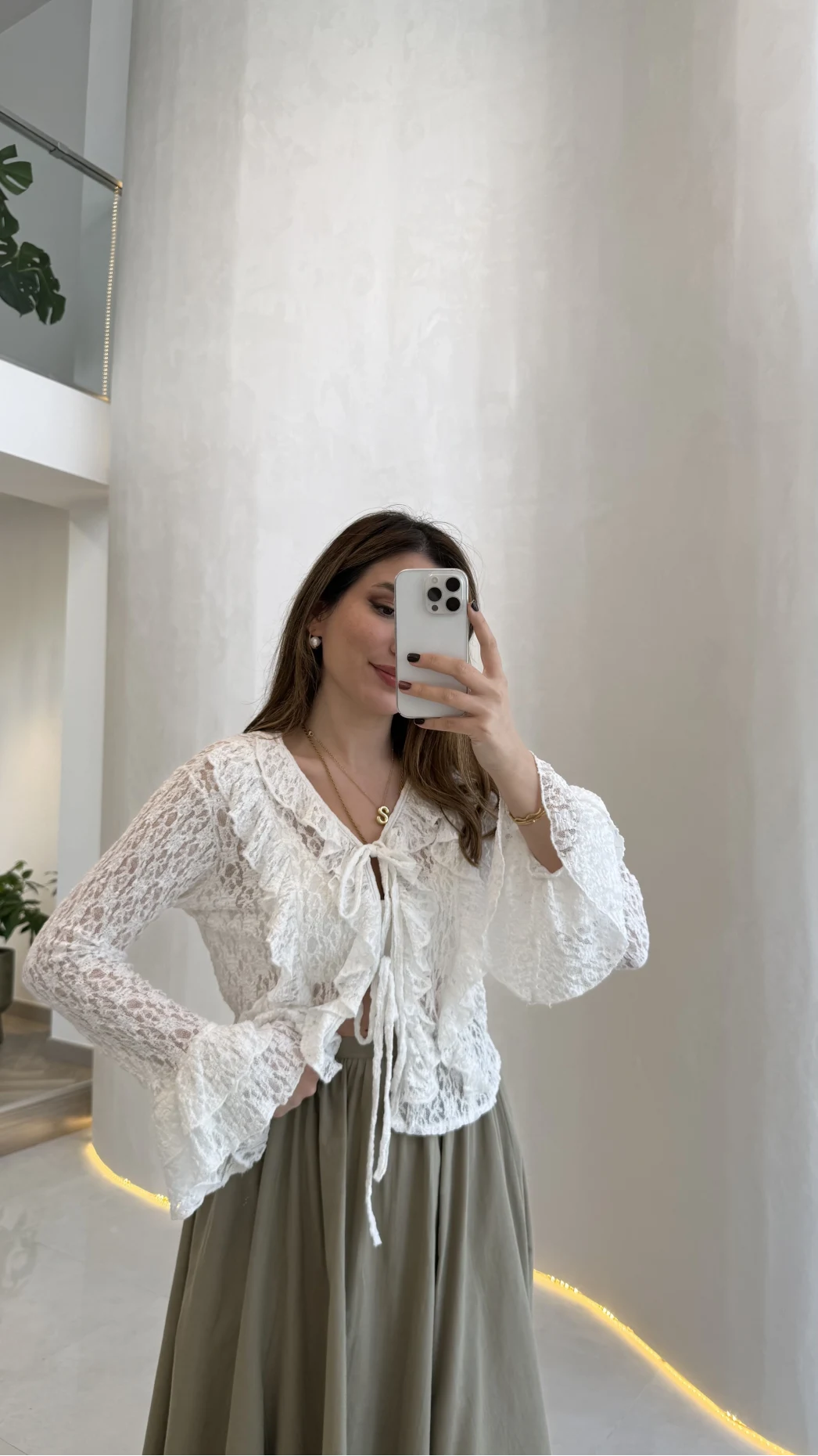 Harmony Fırfırlı Bağlamalı Dantel Bluz - Ekru - Kod: 1068