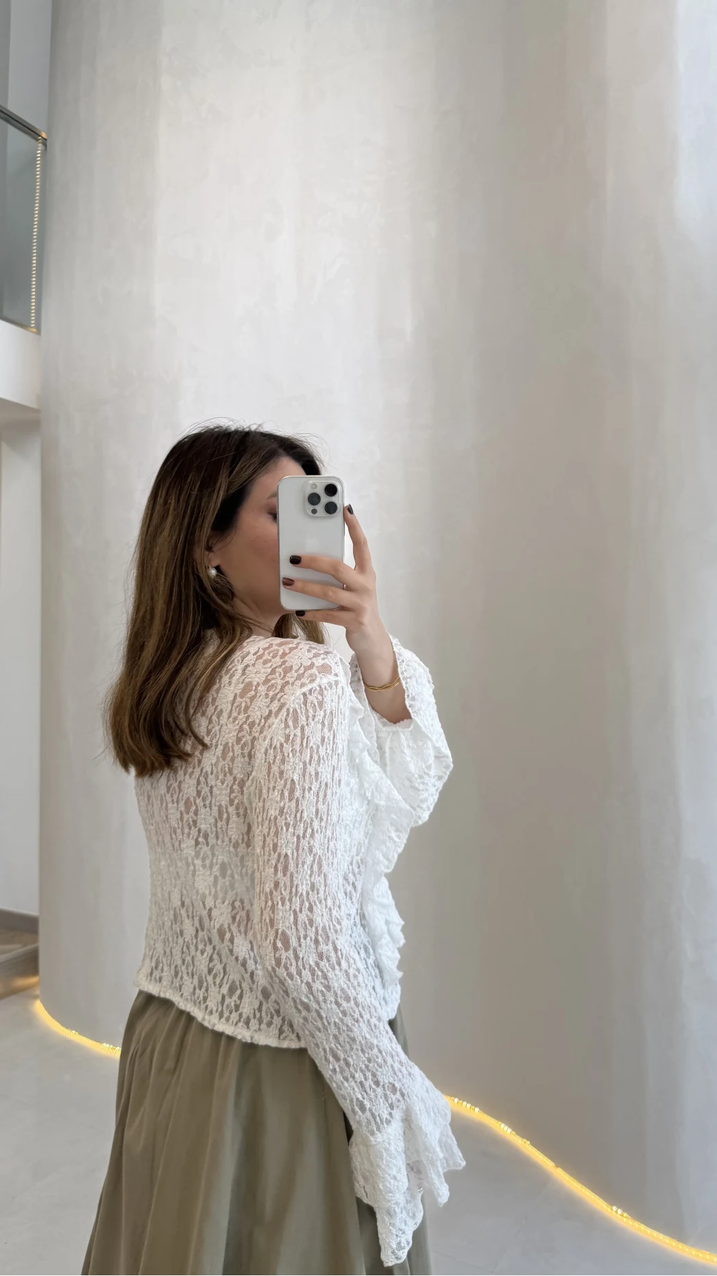 Harmony Fırfırlı Bağlamalı Dantel Bluz - Ekru - Kod: 1068