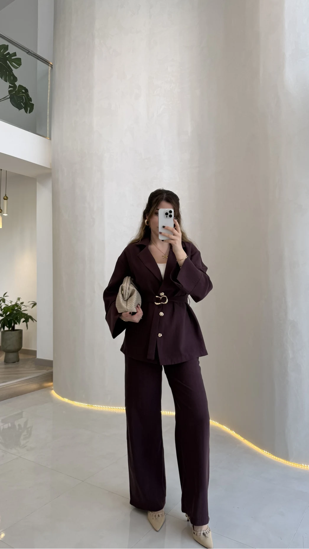 Toka Detay Kemerli Tunik Takım - Mürdüm - Kod: 8927