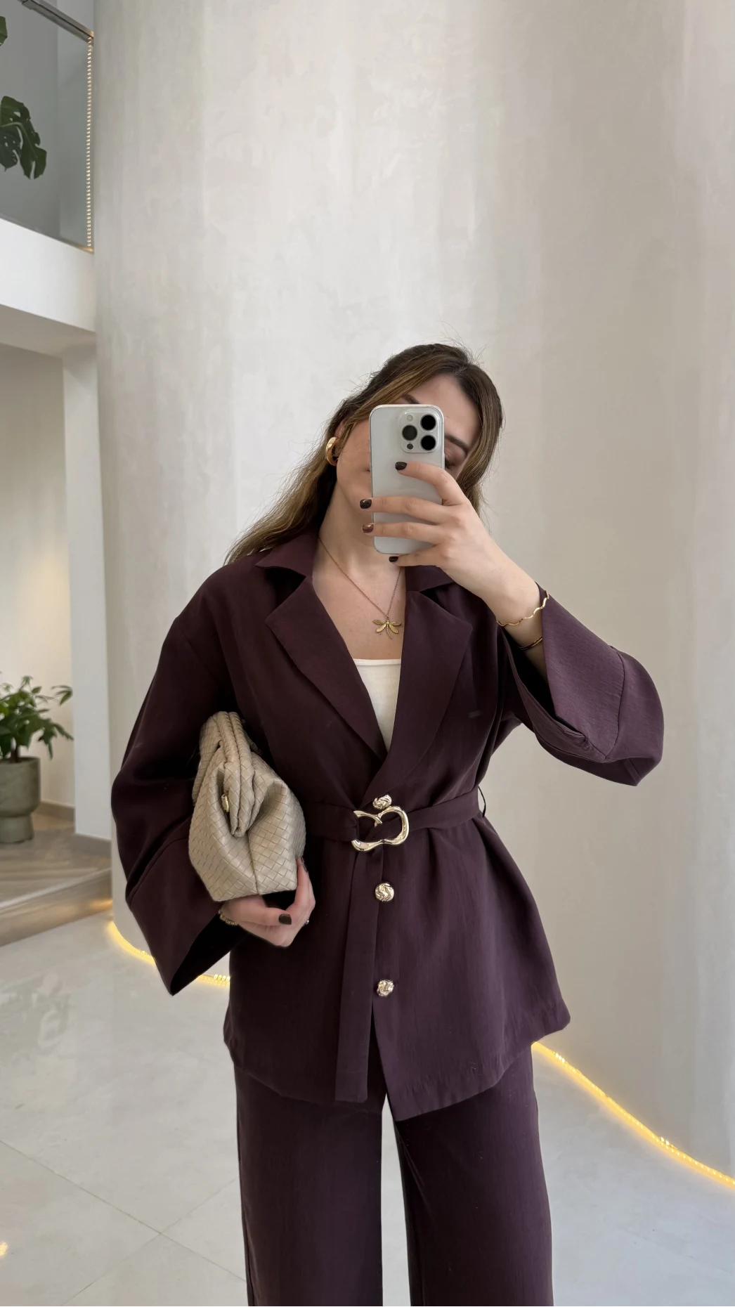 Toka Detay Kemerli Tunik Takım - Mürdüm - Kod: 8927