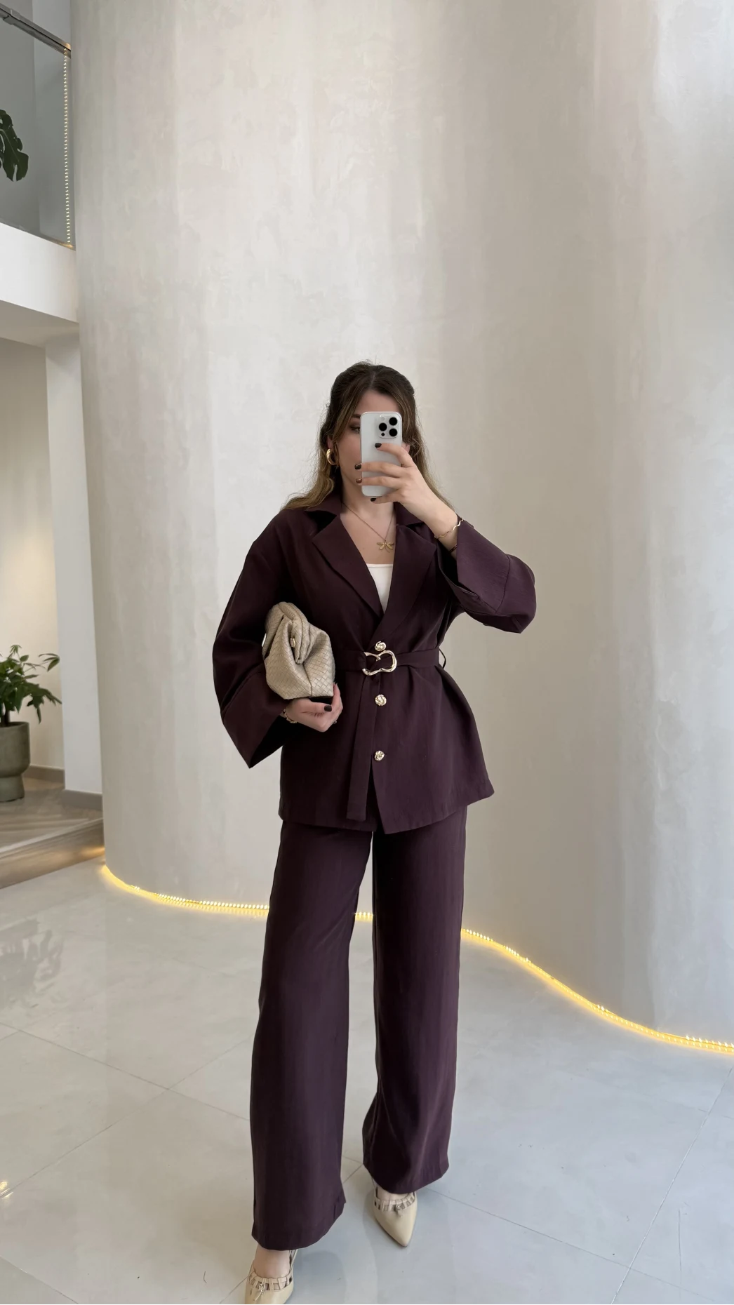 Toka Detay Kemerli Tunik Takım - Mürdüm - Kod: 8927