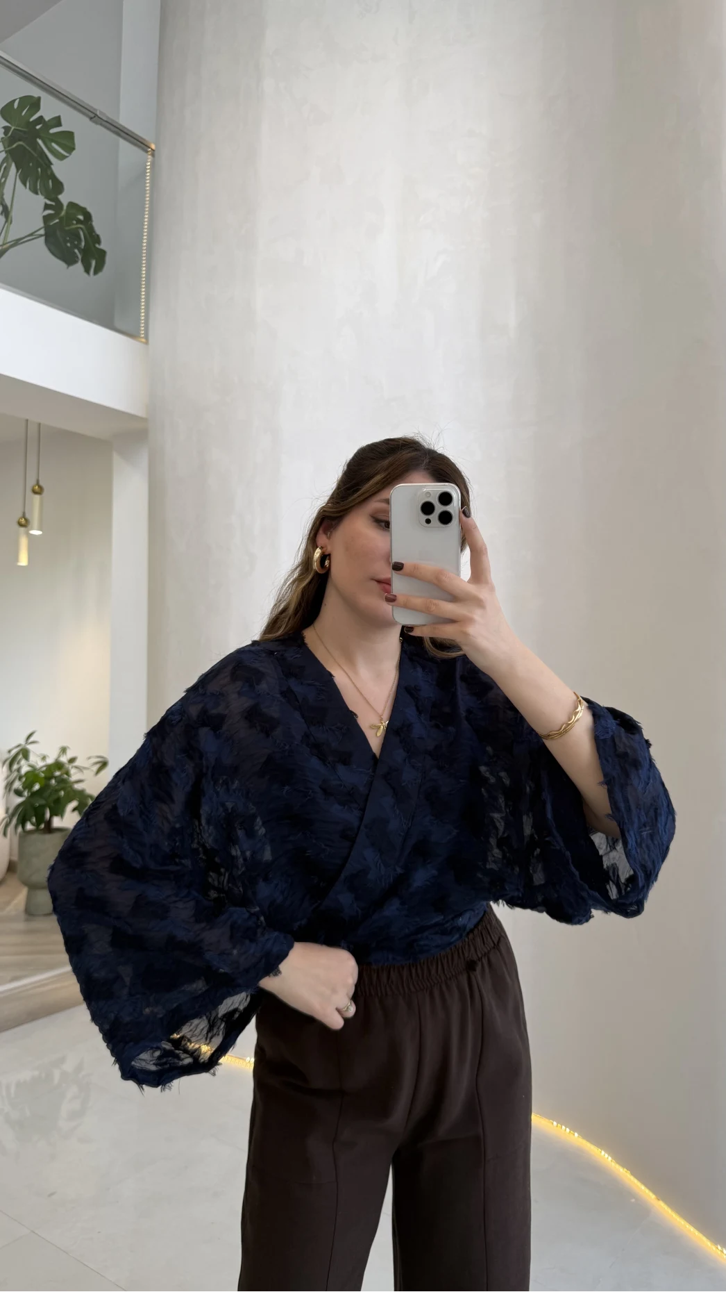 Nila Bağlamalı Püsküllü Kimono - Lacivert - Kod: 7048