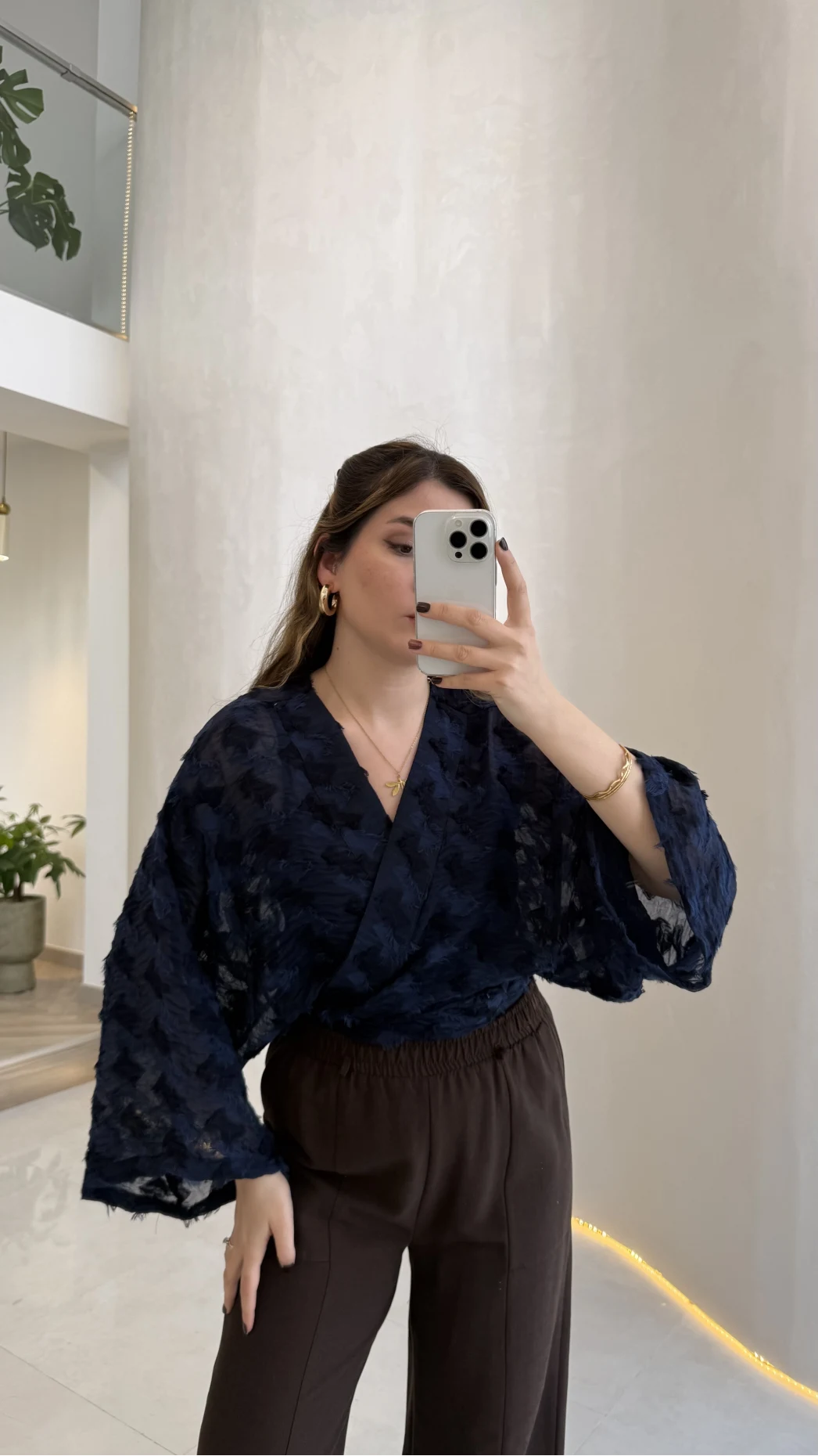 Nila Bağlamalı Püsküllü Kimono - Lacivert - Kod: 7048