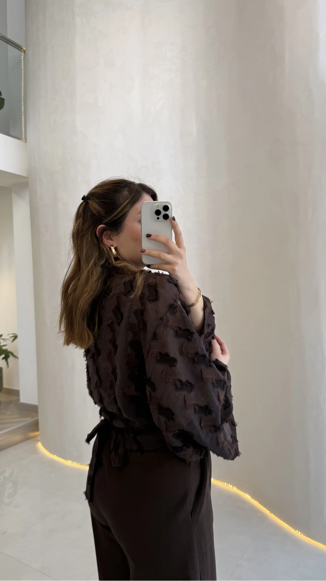 Nila Bağlamalı Püsküllü Kimono - Acı Kahve - Kod: 7048