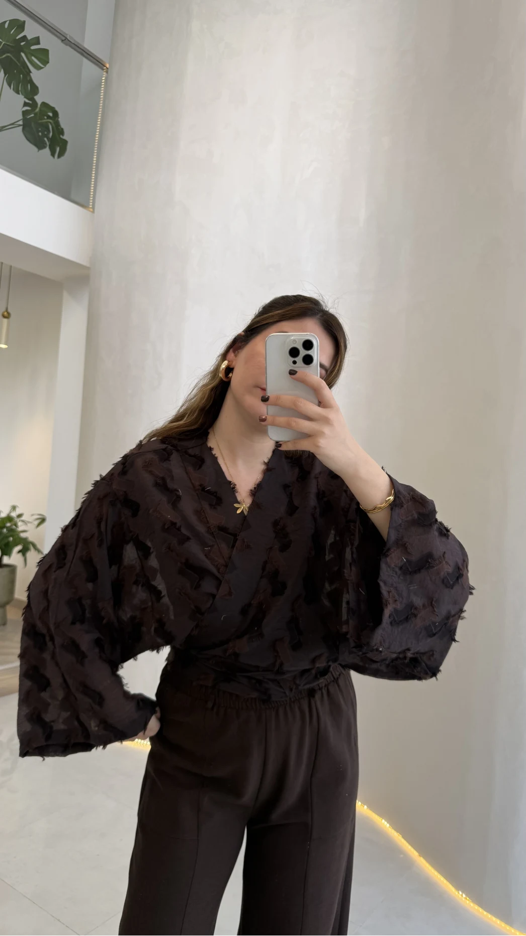 Nila Bağlamalı Püsküllü Kimono - Acı Kahve - Kod: 7048