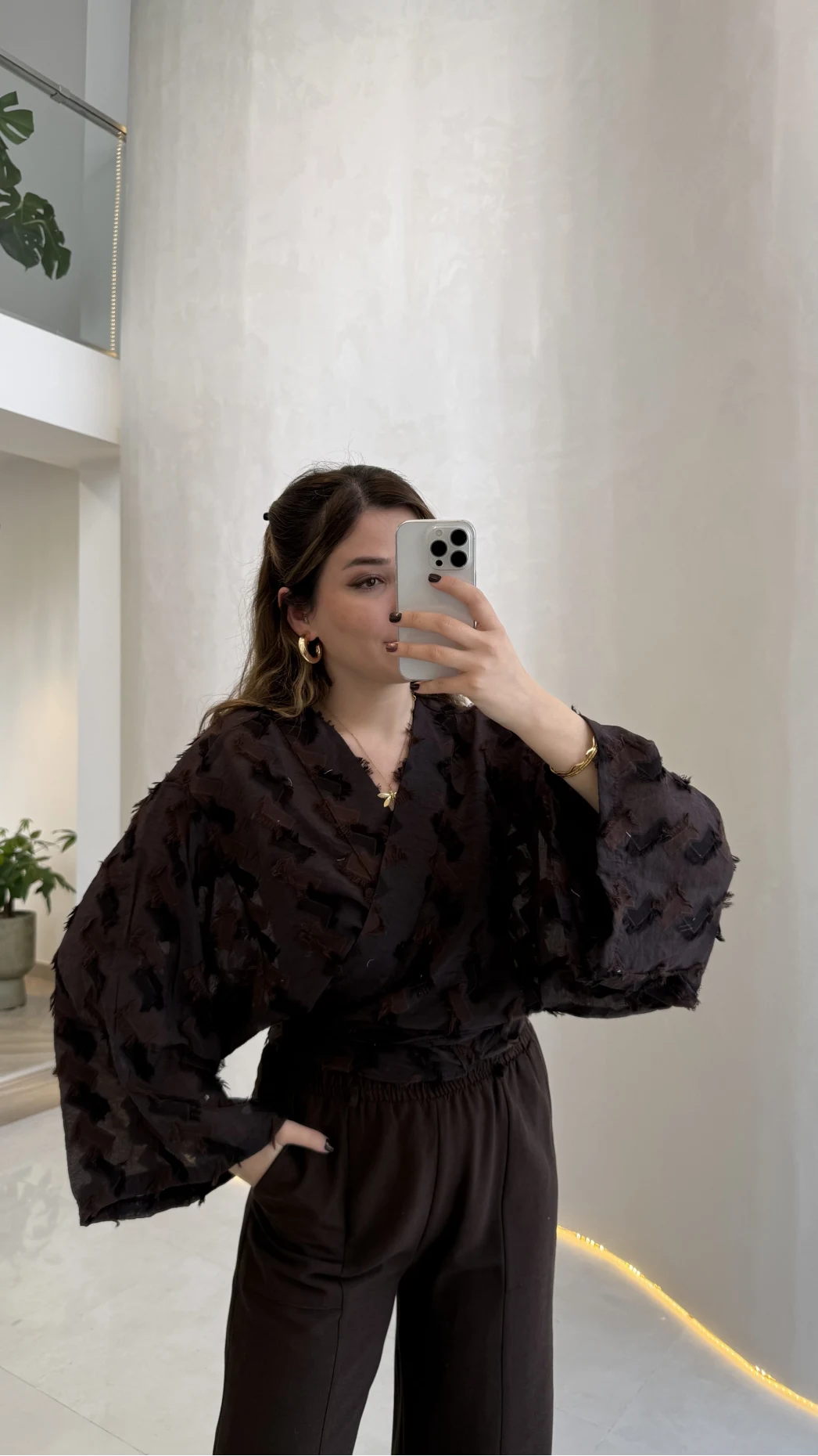 Nila Bağlamalı Püsküllü Kimono - Acı Kahve - Kod: 7048