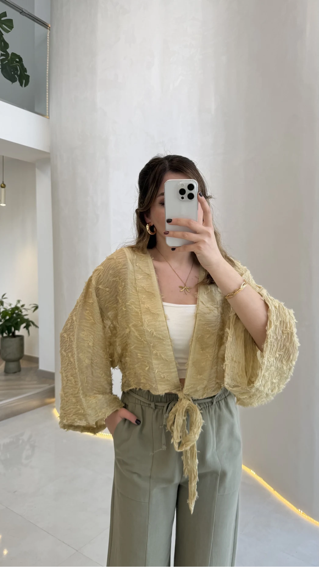 Nila Bağlamalı Püsküllü Kimono - Yeşil - Kod: 7048