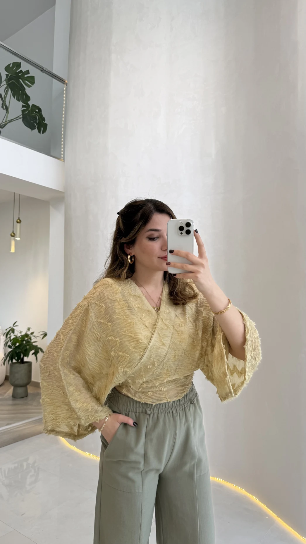 Nila Bağlamalı Püsküllü Kimono - Yeşil - Kod: 7048