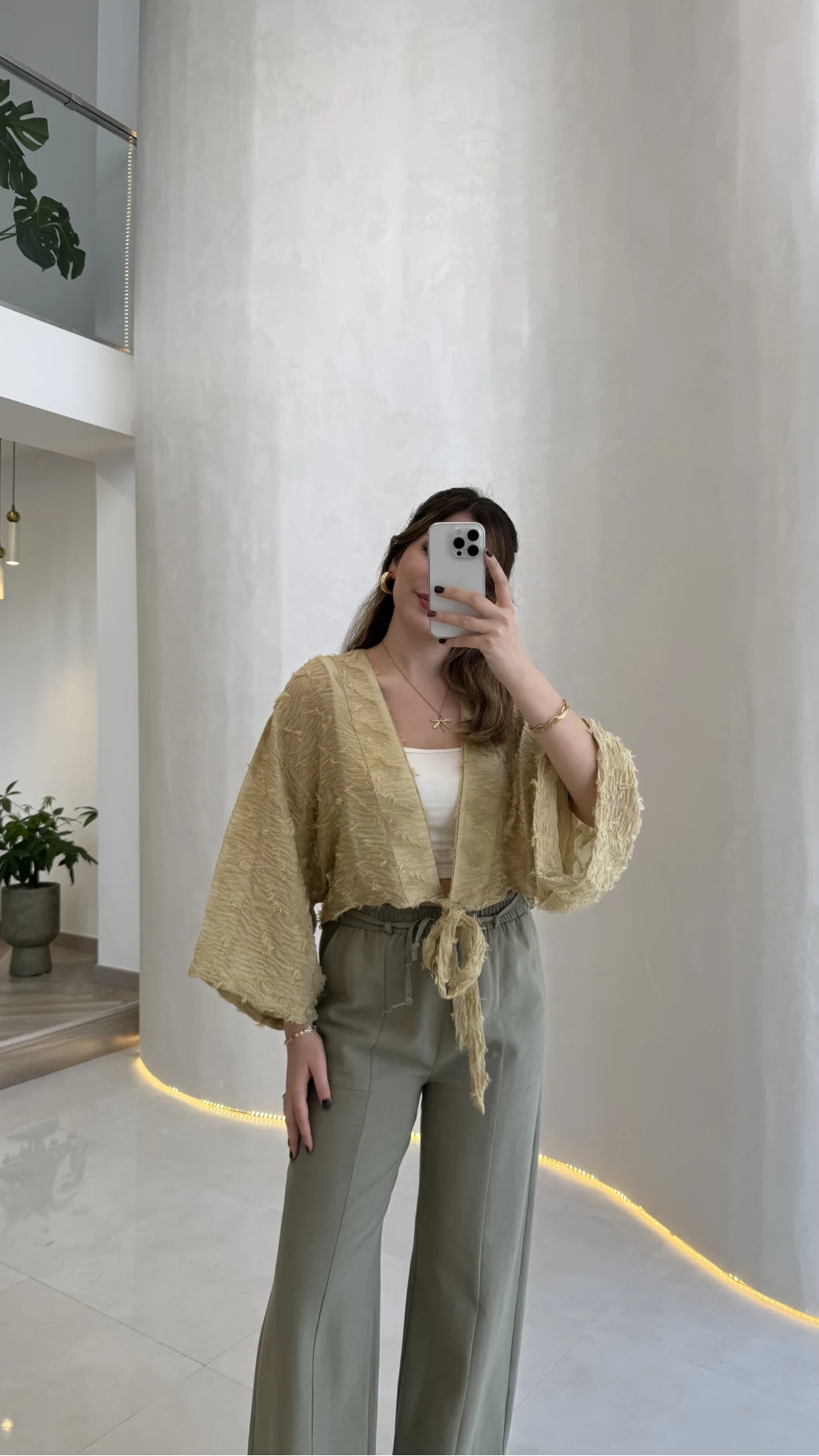 Nila Bağlamalı Püsküllü Kimono - Yeşil - Kod: 7048