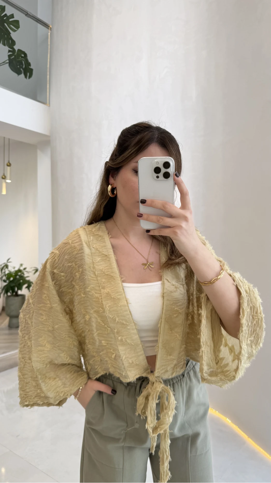 Nila Bağlamalı Püsküllü Kimono - Yeşil - Kod: 7048