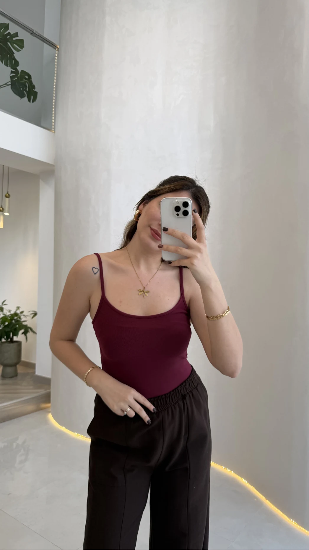 Uzun Göğüs Pedli İnce Askılı Body - Bordo