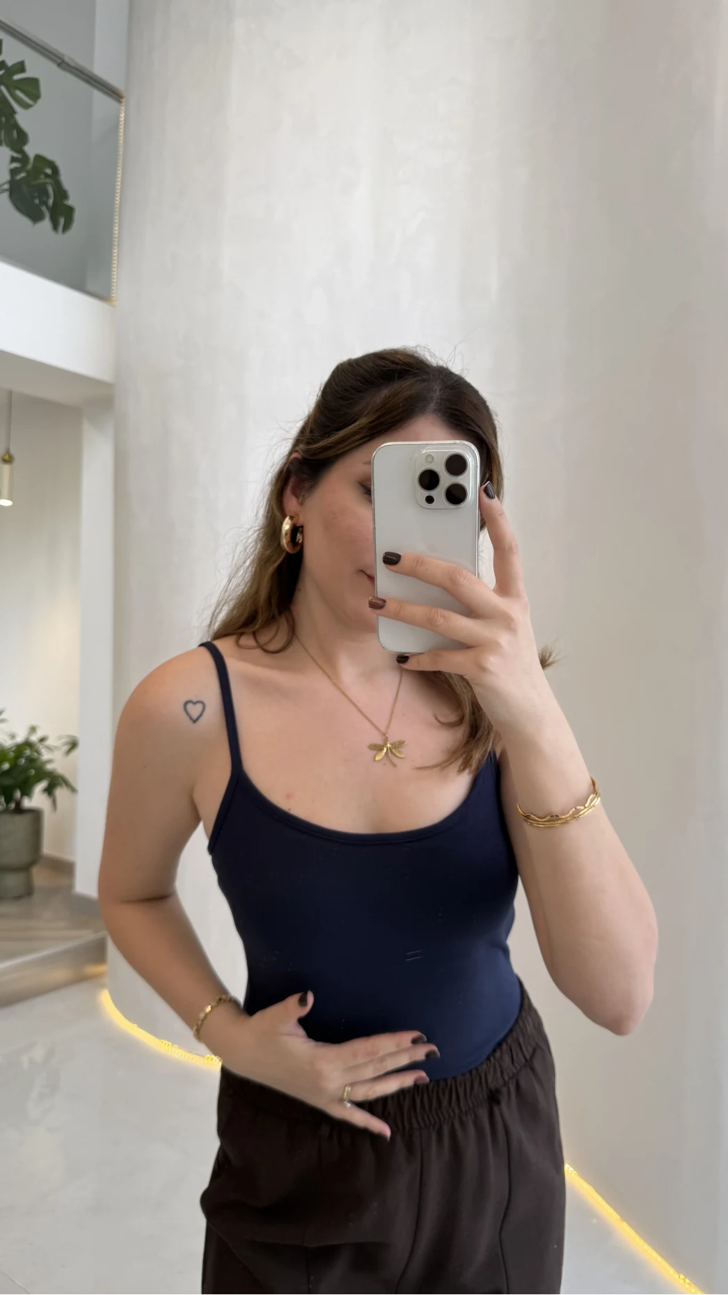 Uzun Göğüs Pedli İnce Askılı Body - Lacivert