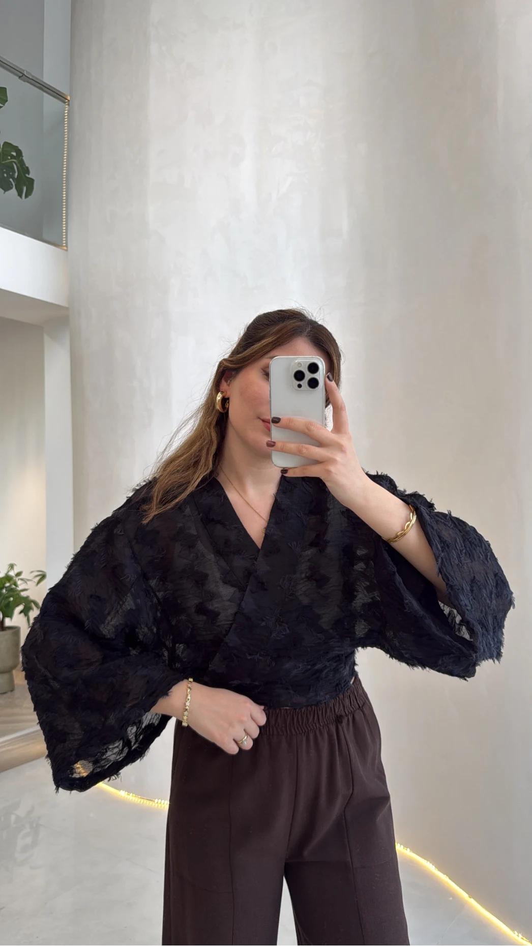 Nila Bağlamalı Püsküllü Kimono - Siyah - Kod: 7048