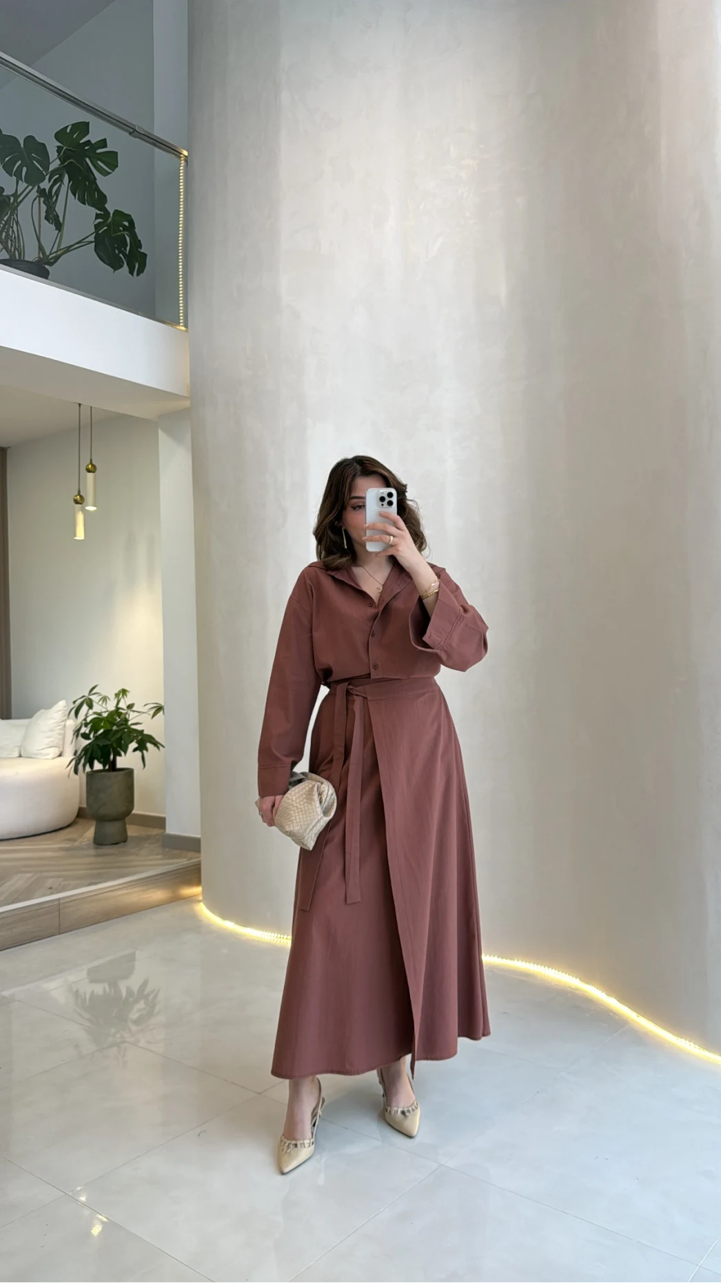 Elegant Yandan Bağlamalı Etek Gömlek Takım - Kiremit - Kod: 8973