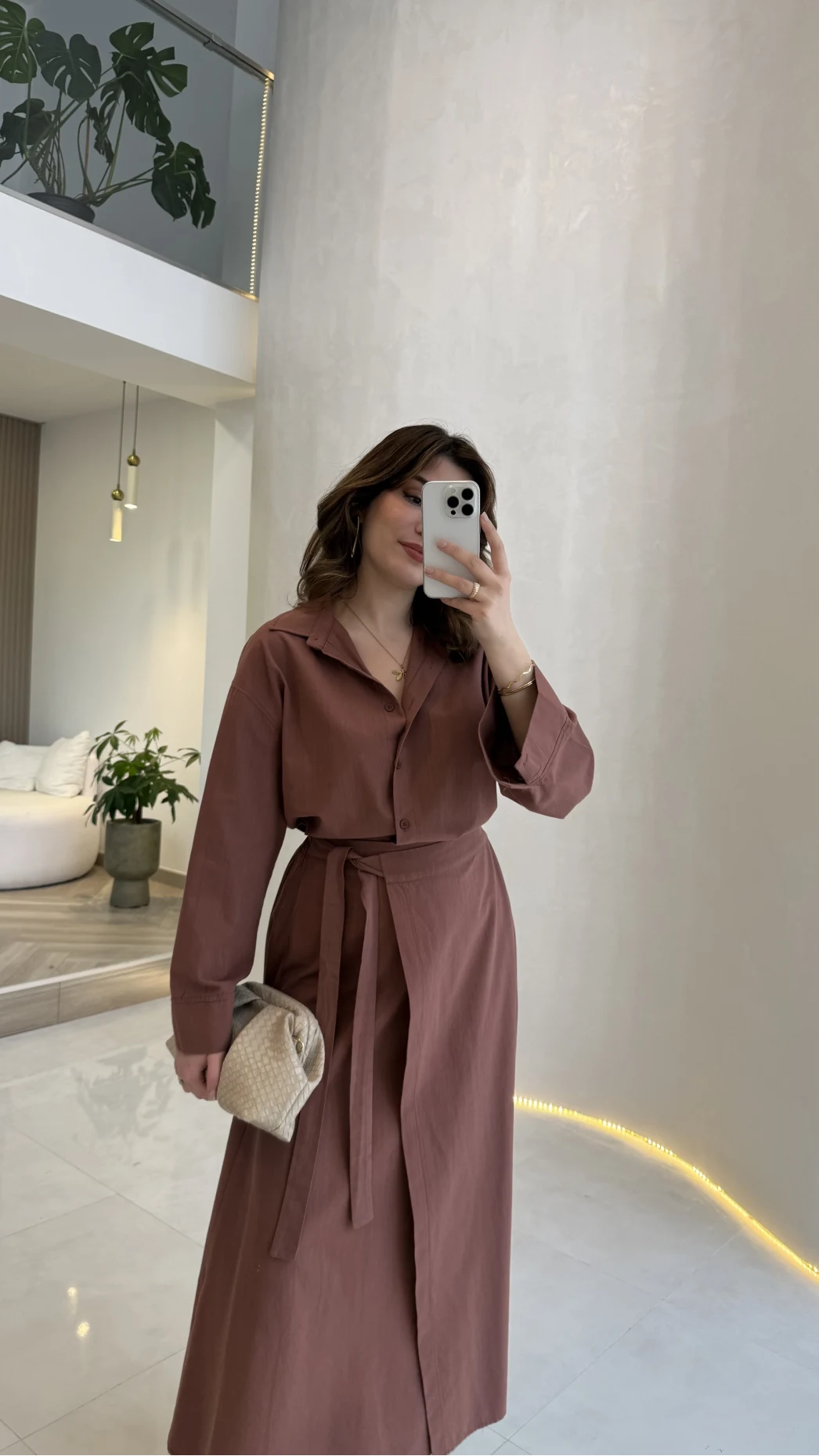 Elegant Yandan Bağlamalı Etek Gömlek Takım - Kiremit - Kod: 8973