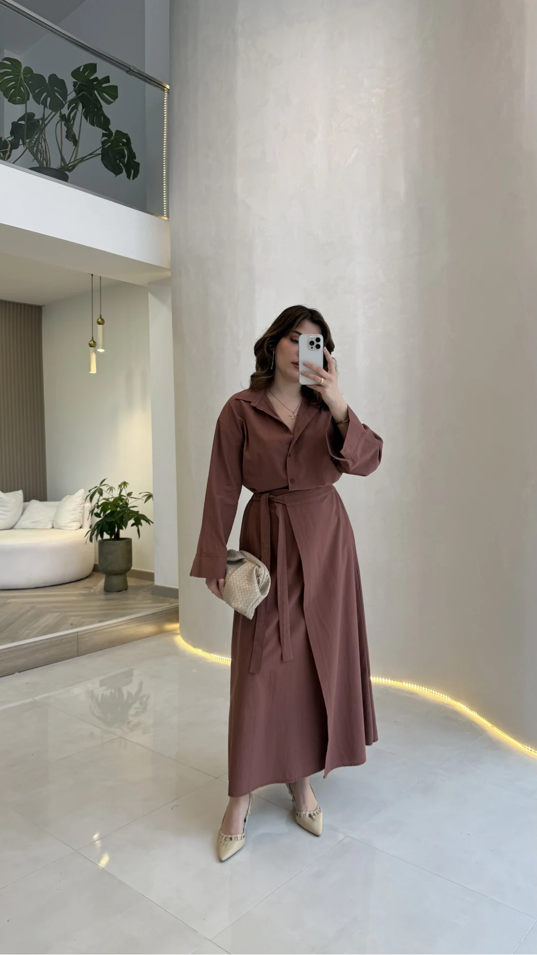 Elegant Yandan Bağlamalı Etek Gömlek Takım - Kiremit - Kod: 8973