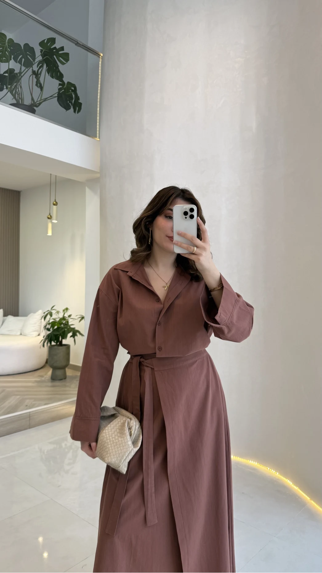 Elegant Yandan Bağlamalı Etek Gömlek Takım - Kiremit - Kod: 8973