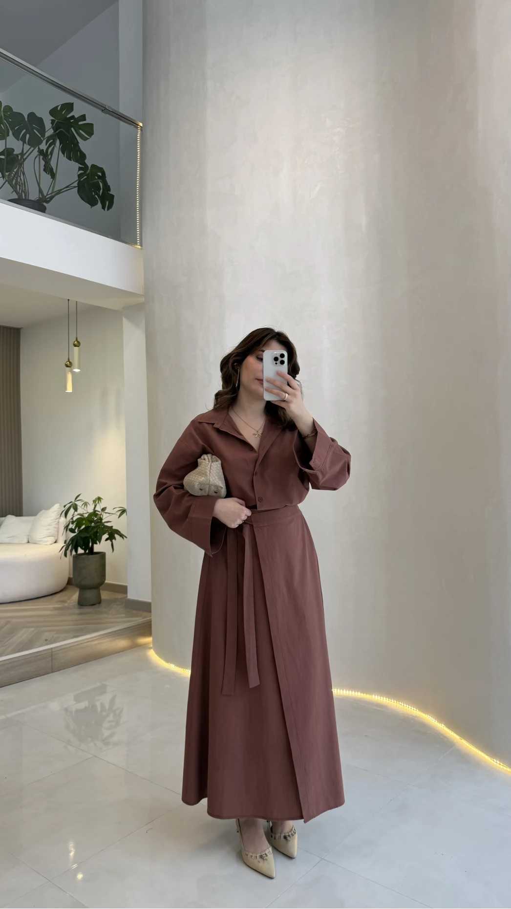 Elegant Yandan Bağlamalı Etek Gömlek Takım - Kiremit - Kod: 8973