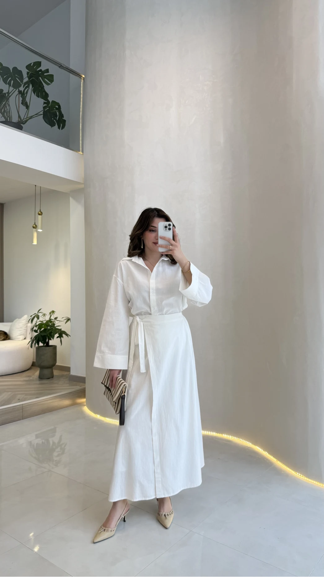 Elegant Yandan Bağlamalı Etek Gömlek Takım - Beyaz - Kod: 8973