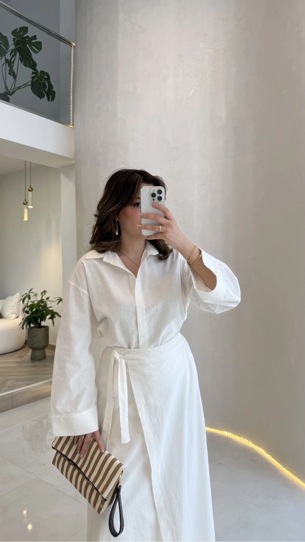 Elegant Yandan Bağlamalı Etek Gömlek Takım - Beyaz - Kod: 8973