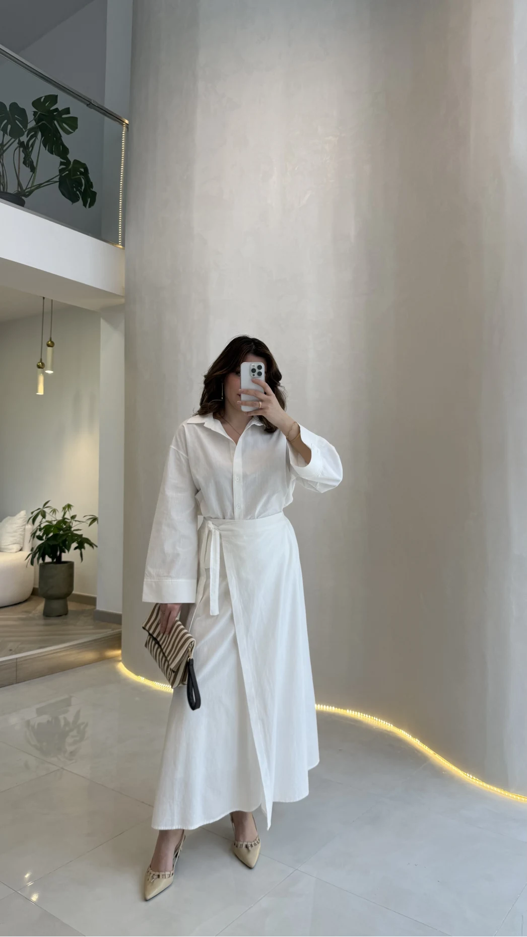 Elegant Yandan Bağlamalı Etek Gömlek Takım - Beyaz - Kod: 8973