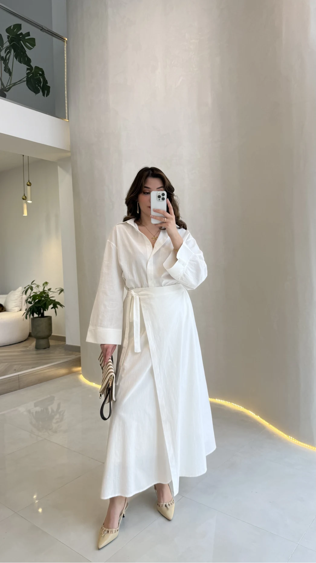 Elegant Yandan Bağlamalı Etek Gömlek Takım - Beyaz - Kod: 8973