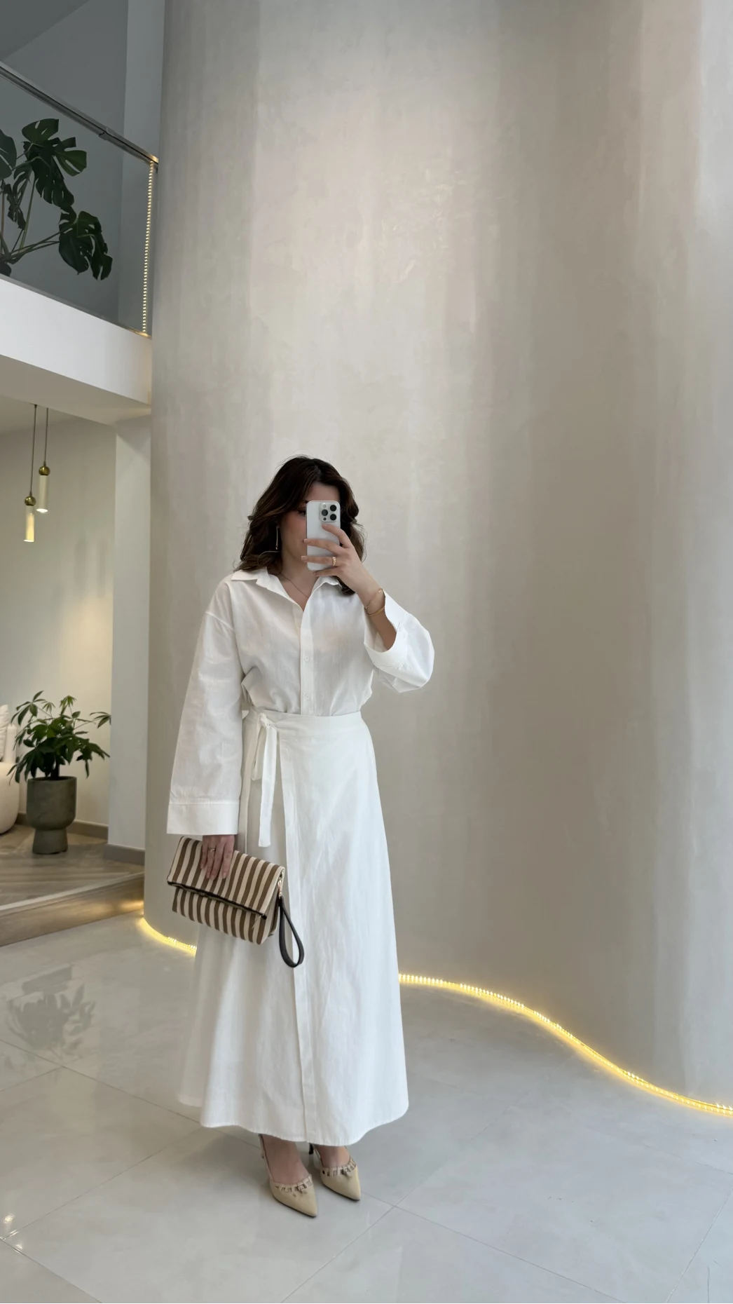 Elegant Yandan Bağlamalı Etek Gömlek Takım - Beyaz - Kod: 8973