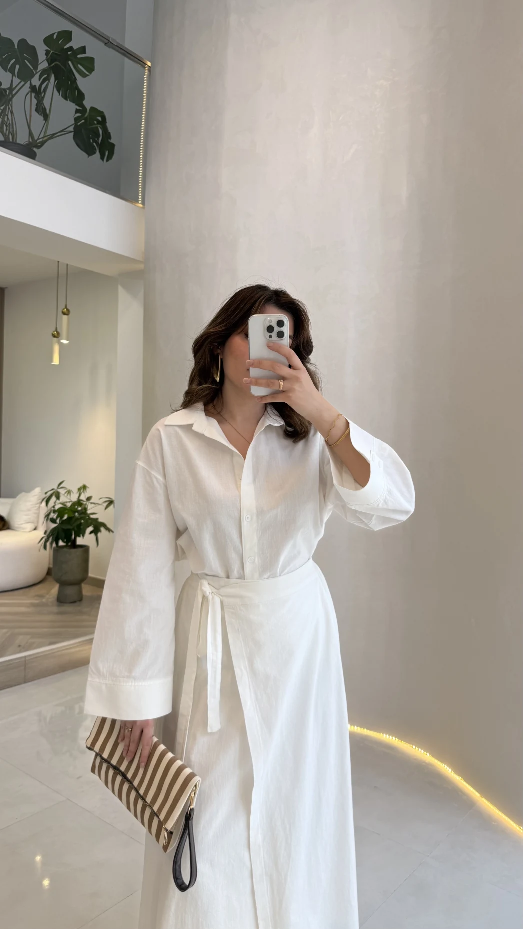 Elegant Yandan Bağlamalı Etek Gömlek Takım - Beyaz - Kod: 8973