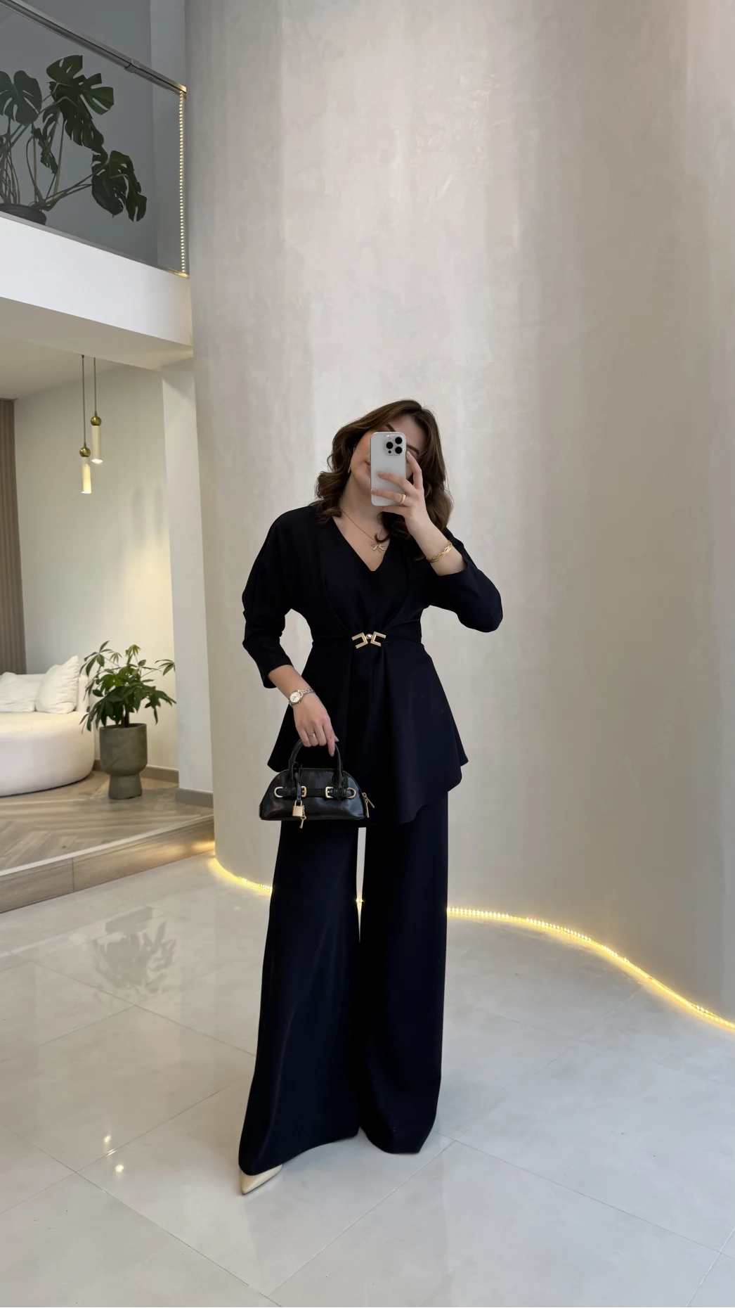 Beli Toka Detaylı Bluz Pantolon Takım - Lacivert - Kod: 9399