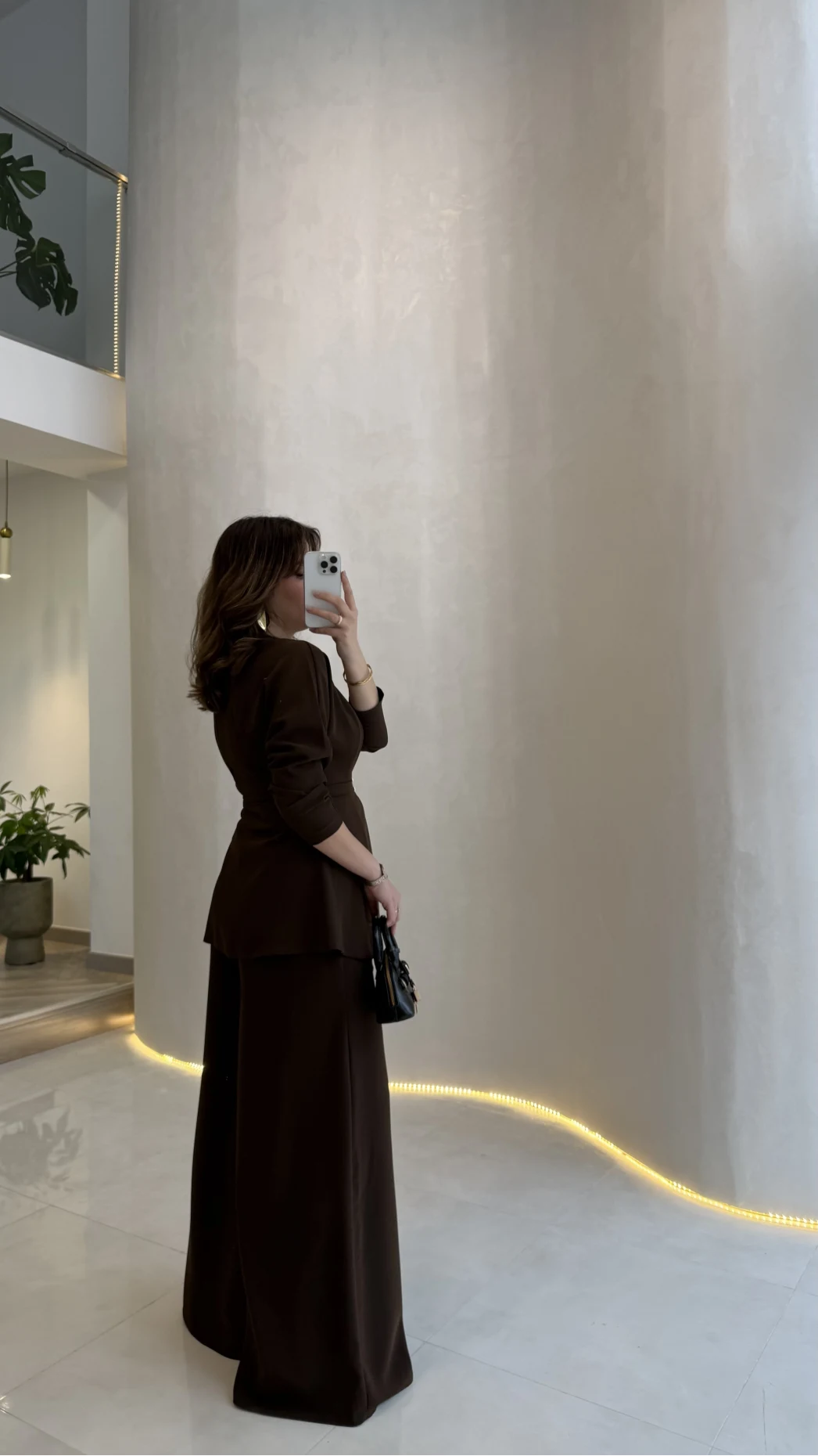 Beli Toka Detaylı Bluz Pantolon Takım - Kahverengi - Kod: 9399