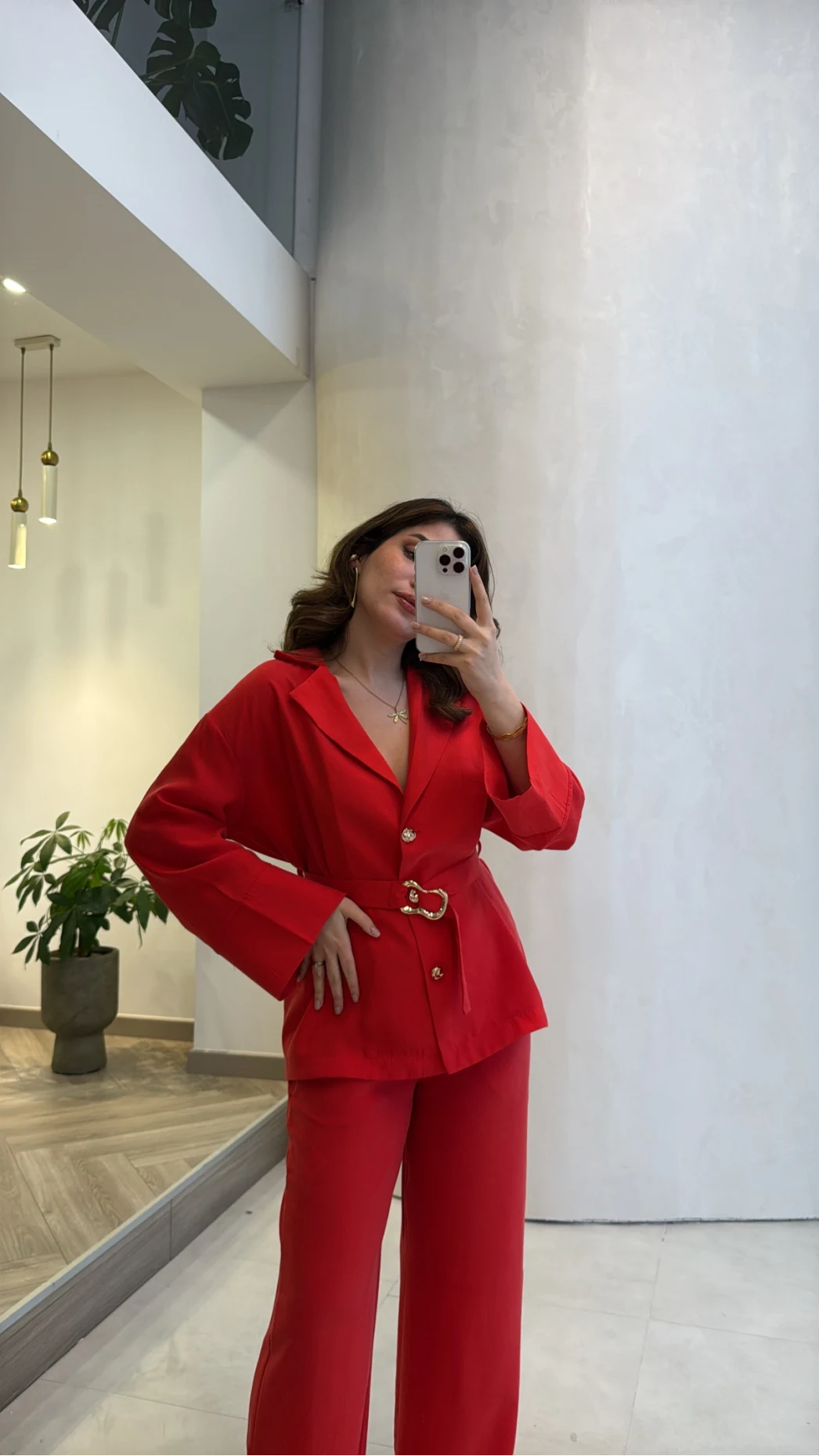 Toka Detay Kemerli Tunik Takım - Kırmızı - Kod: 8927