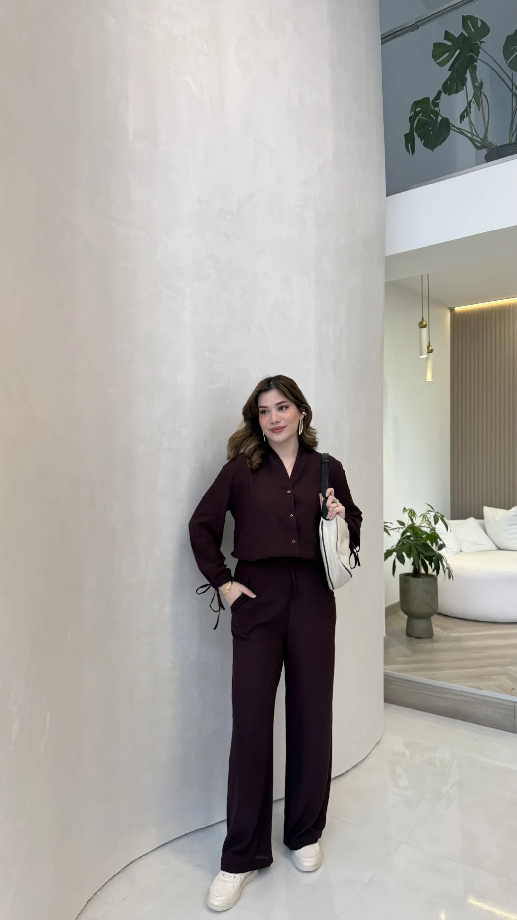 Library V Yaka Bilek Detaylı Gömlek Takım - Mürdüm - Kod: 9050