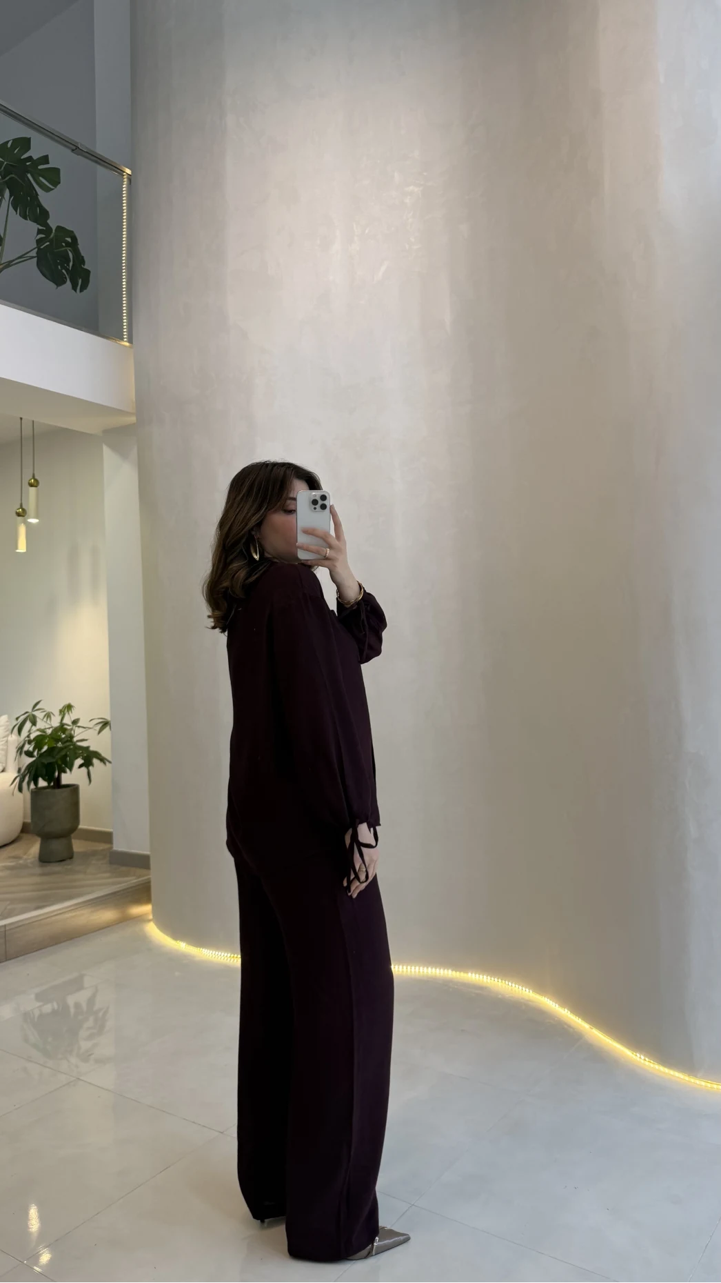 Library V Yaka Bilek Detaylı Gömlek Takım - Mürdüm - Kod: 9050